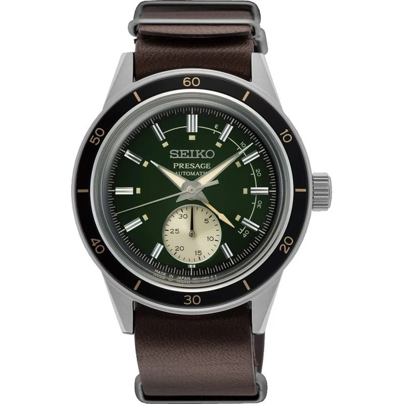 Montre Seiko Presage Homme Automatique SSA451J1 Vert Style 60's Bracelet Cuir