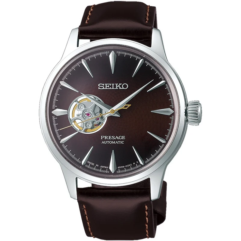 Montre Seiko Presage Cœur Ouvert Femme Automatique SSA783J1 Marron Stinger