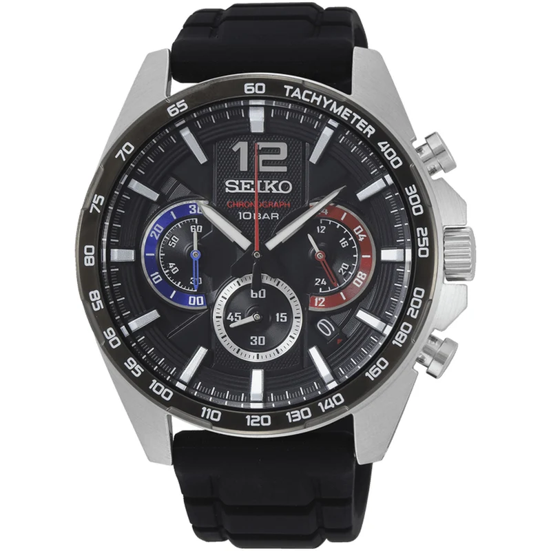 Montre Seiko Chronographe Sport Homme Quartz SSB347P1 Noir Bracelet Caoutchouc