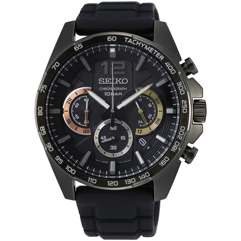 Montre Seiko Chronographe Sport Homme Quartz SSB349P1 Noir Bracelet Caoutchouc