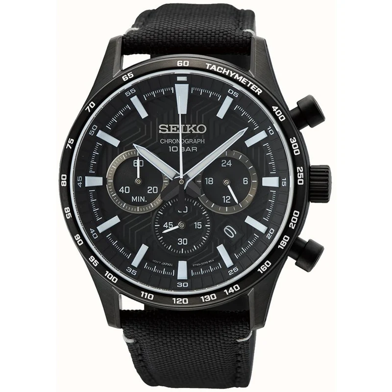 Montre Seiko Chronographe Urban Sports Homme Quartz SSB417P1 Noir Blanc Bracelet Nylon