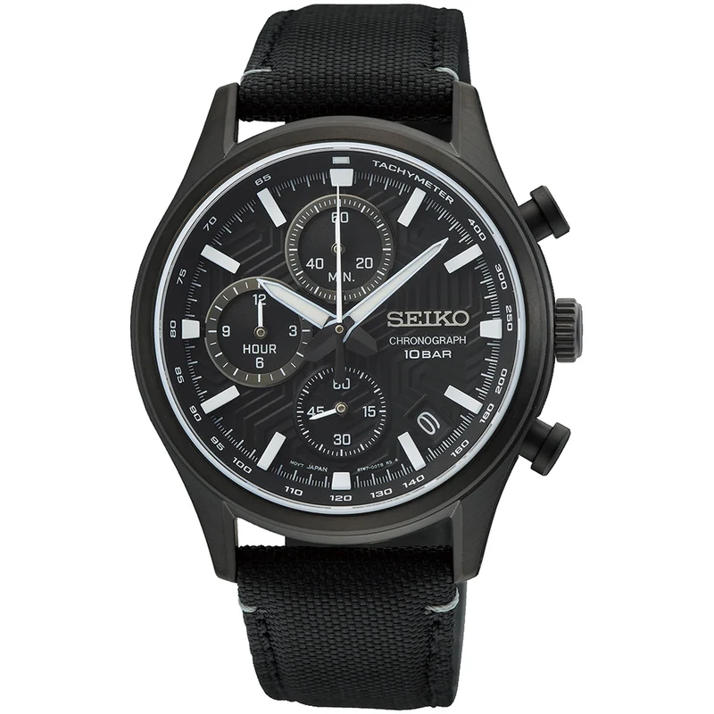 Montre Seiko Chronographe Urban Sports Homme Quartz SSB421P1 Noir Blanc Bracelet Nylon