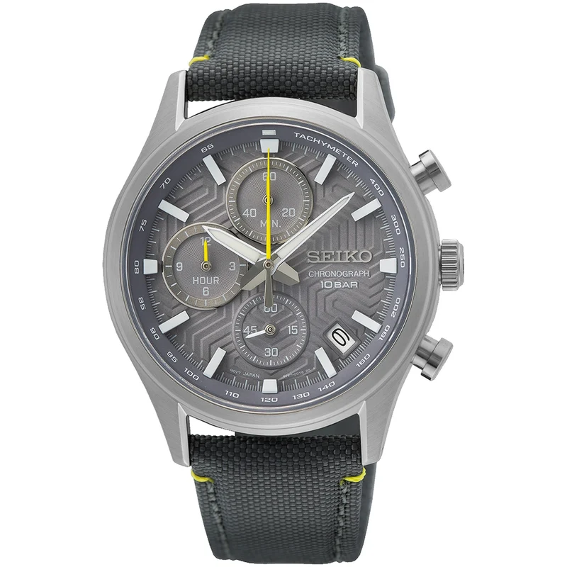 Montre Seiko Chronographe Urban Sports Homme Quartz SSB423P1 Gris Jaune Bracelet Nylon