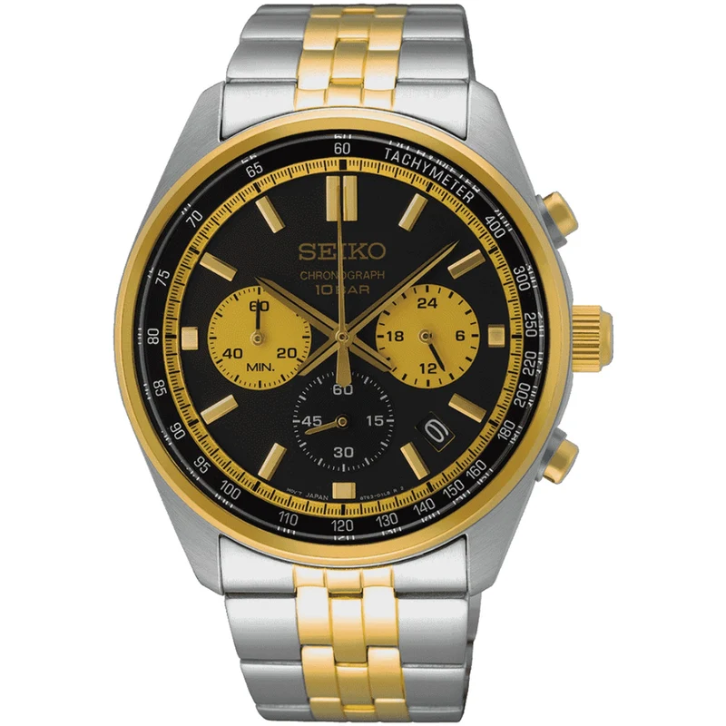 Montre Seiko Chronographe Sports Homme Quartz SSB430P1 Acier Noir Doré