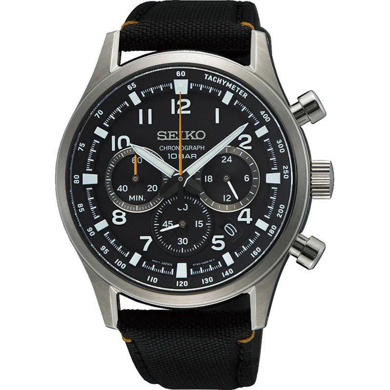 Montre Seiko Chronographe Sports Homme Quartz SSB449P1 Acier Noir Bracelet Nylon