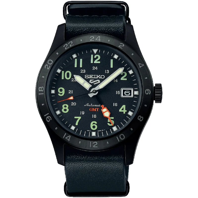 Montre Seiko 5 Sports Automatique Homme SSK025K1 Noir Bracelet NATO Cuir