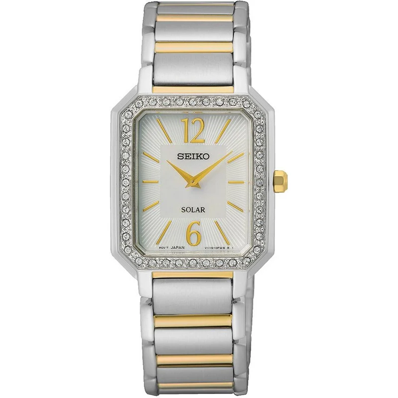 Montre Seiko Solar Quartz Femme SUP466P1 Rectangulaire Argenté Doré