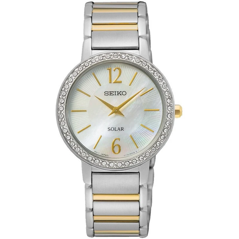Montre Seiko Solar Quartz Femme SUP469P1 Nacre Ronde Argenté Doré