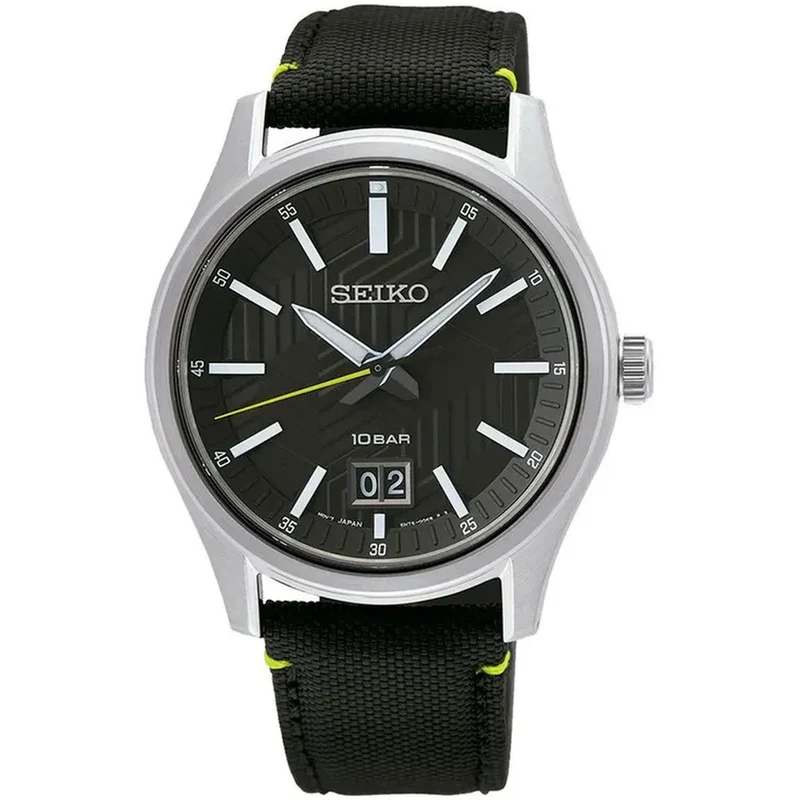 Montre Seiko Classique Sport Homme SUR517P1 Noir Date Bracelet Nylon