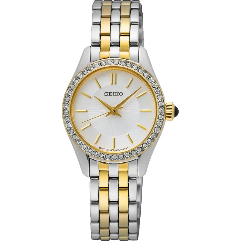 Montre Seiko Classique Quartz Femme SUR540P1 Argenté Doré Crystal