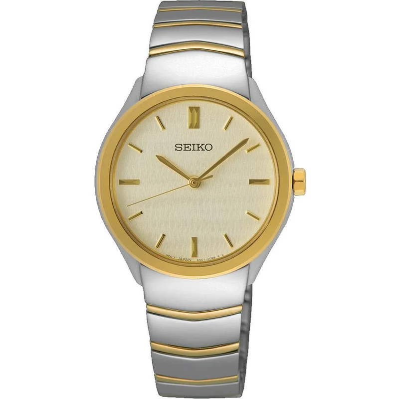 Montre Seiko Classique Quartz Femme SUR550P1 Ronde Argenté Doré