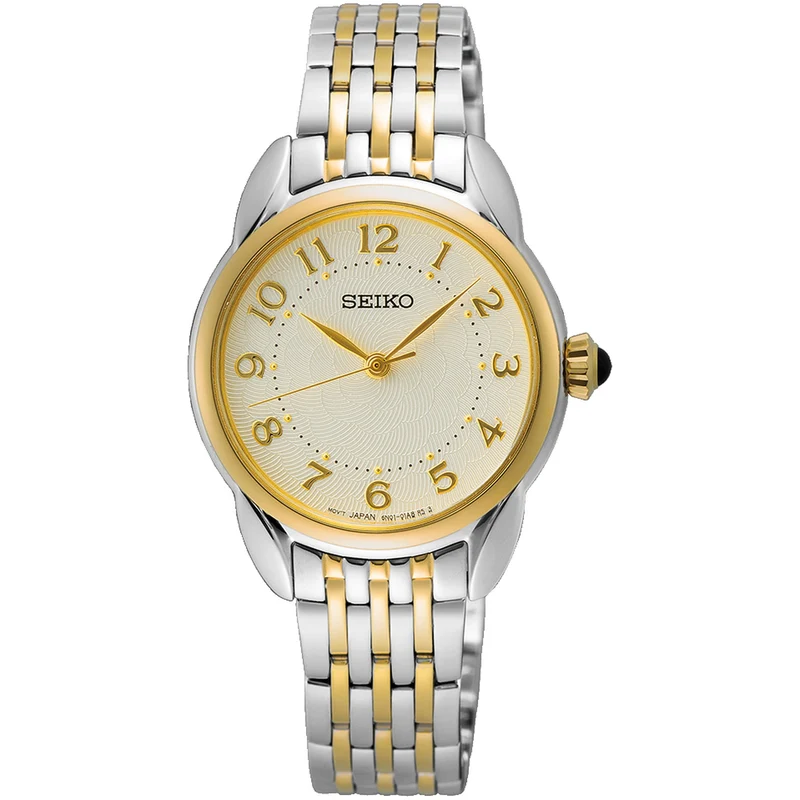 Montre Seiko Classique Quartz Femme SUR562P1 Ronde Argenté Chiffres Doré