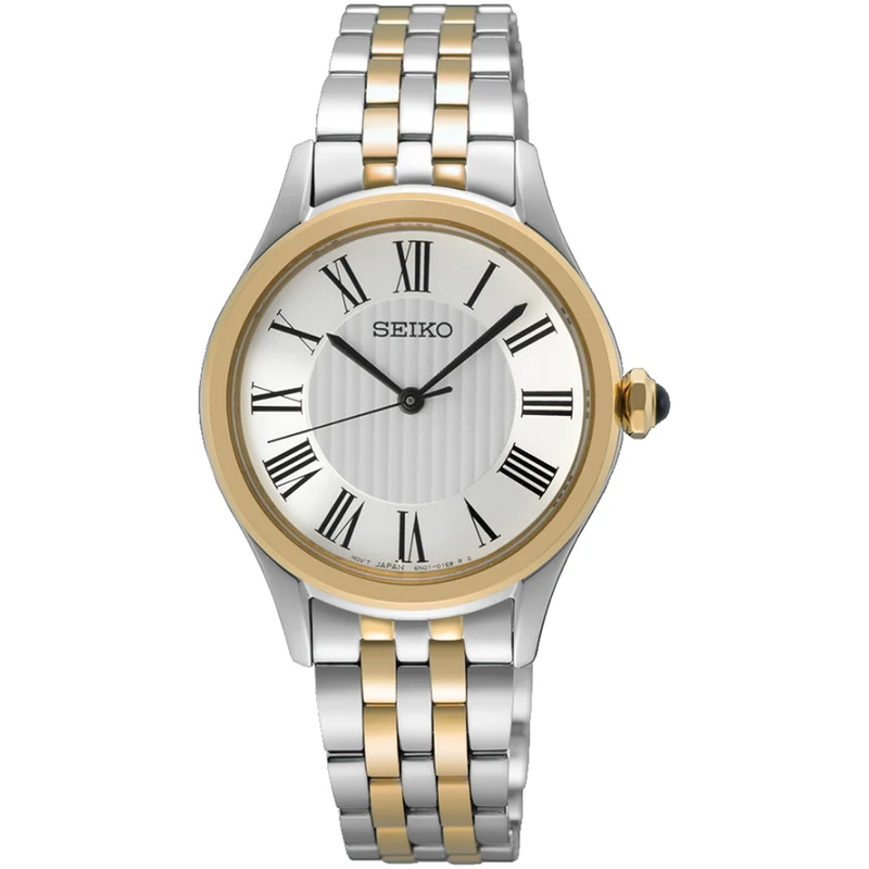 Montre Seiko Classique Quartz Femme SUR612P1 Argenté Doré Chiffres Romains