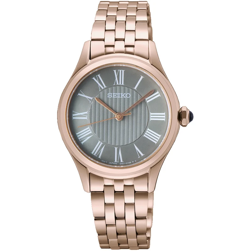 Montre Seiko Classique Quartz Femme SUR614P1 Or Rose Gris Chiffres Romains