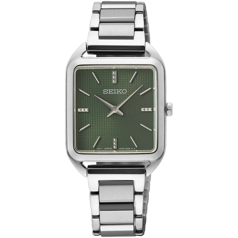 Montre Seiko Classique Quartz Femme SWR075P1 Rectangulaire Argenté Vert