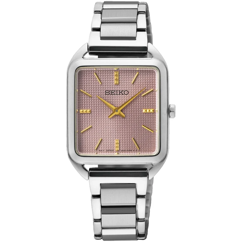 Montre Seiko Classique Quartz Femme SWR077P1 Rectangulaire Argenté Rose