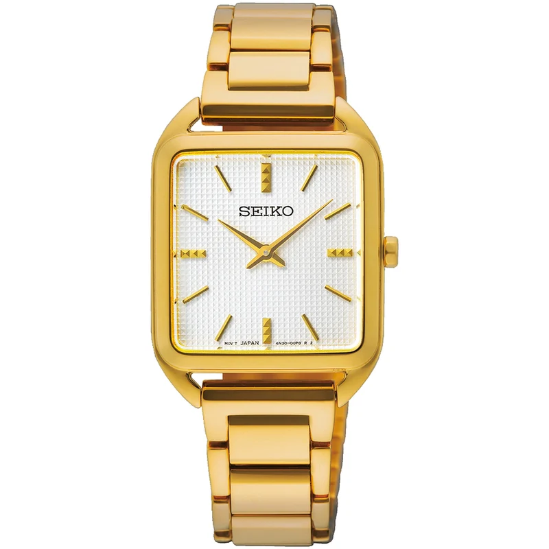Montre Seiko Classique Quartz Femme SWR078P1 Rectangulaire Doré Blanc
