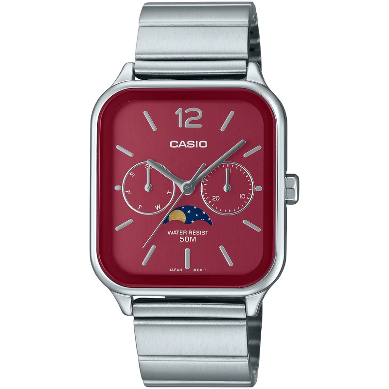 Montre Casio Standard Homme MTP-M305D-4A Moon Phase Rouge Quartz