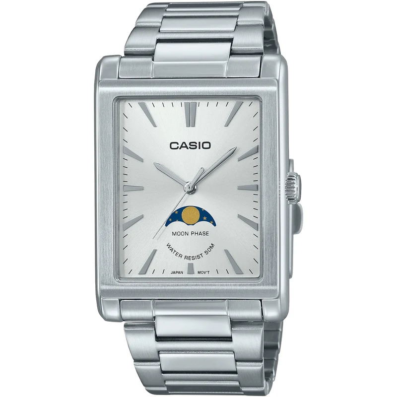 Montre Casio Standard Homme MTP-M105D-7A Moon Phase Blanc Cuir Quartz