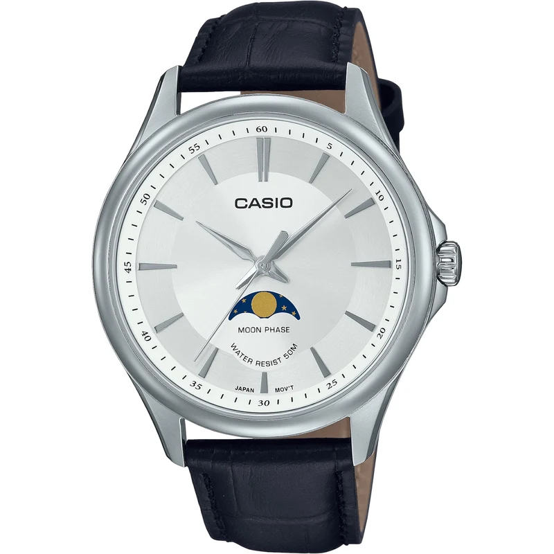 Montre Casio Standard Homme MTP-M100L-7A Moon Phase Blanc Cuir Quartz