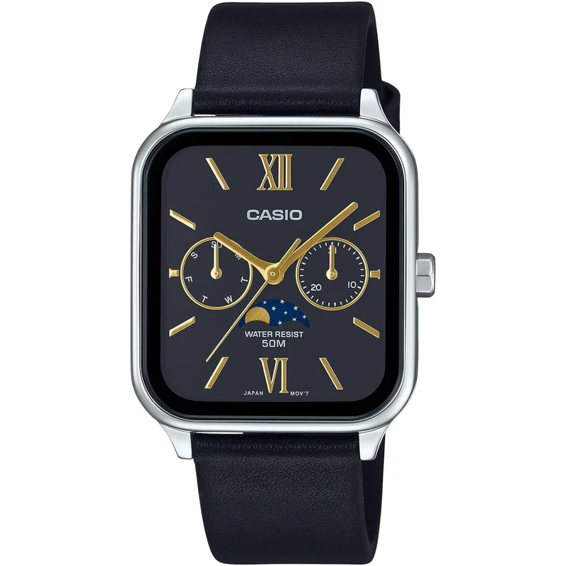 Montre Casio Standard Homme MTP-M305L-1A2 Moon Phase Noir Cuir Noir Quartz