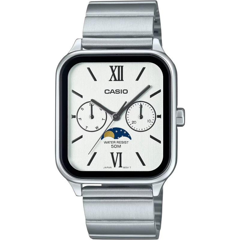 Montre Casio Standard Homme MTP-M305D-7A2 Moon Phase Blanc Chiffres Romains Quartz