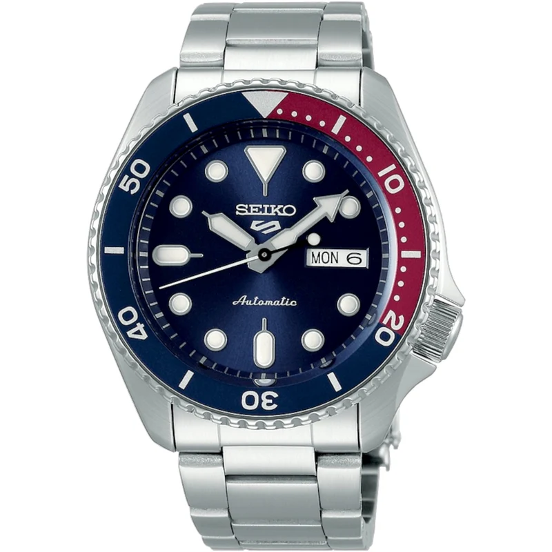 Montre Automatique Homme Seiko 5 Sports SRPD53K1 Bleu Rouge Pepsi Bracelet Acier