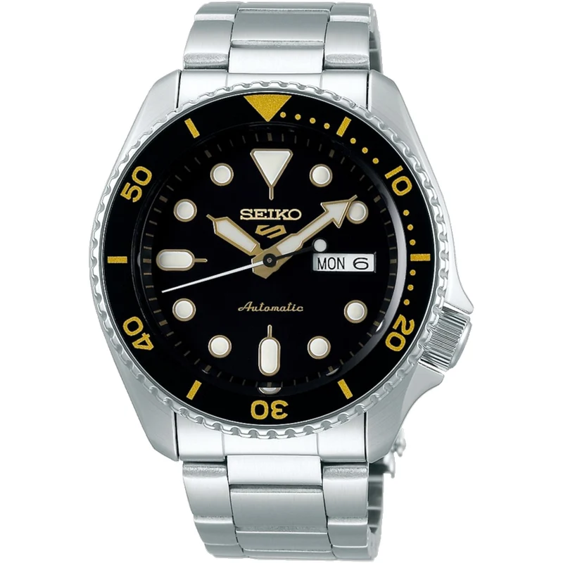 Montre Automatique Homme Seiko 5 Sports SRPD57K1 Noir Doré Bracelet Acier