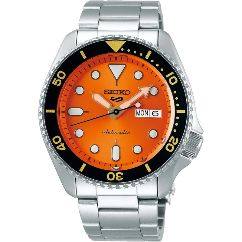 Montre Automatique Homme Seiko 5 Sports SRPD59K1 Orange Bracelet Acier