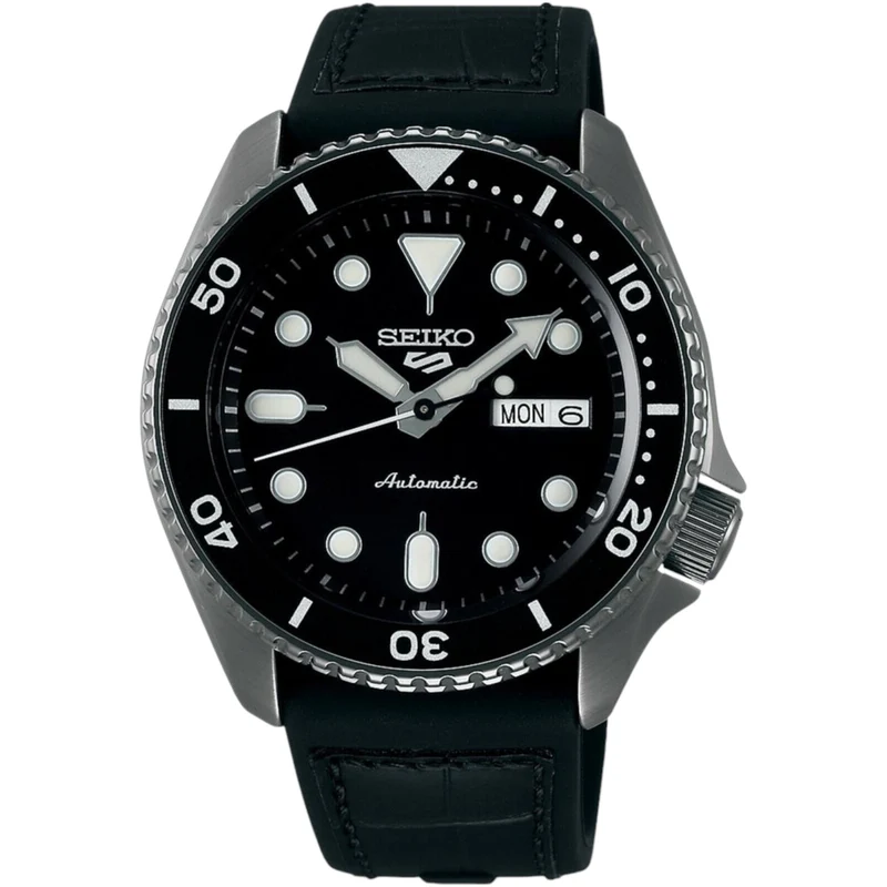Montre Automatique Homme Seiko 5 Sports SRPD65K3 Noir Gris Bracelet Silicone et Cuir