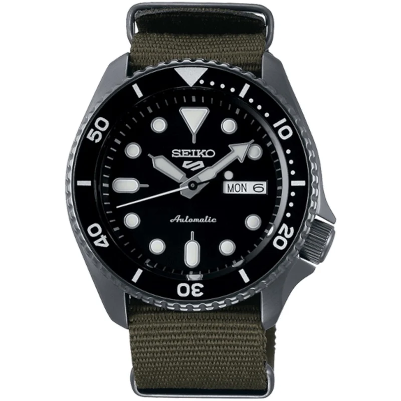 Montre Automatique Homme Seiko 5 Sports SRPD65K4 Noir Bracelet Nylon NATO Vert