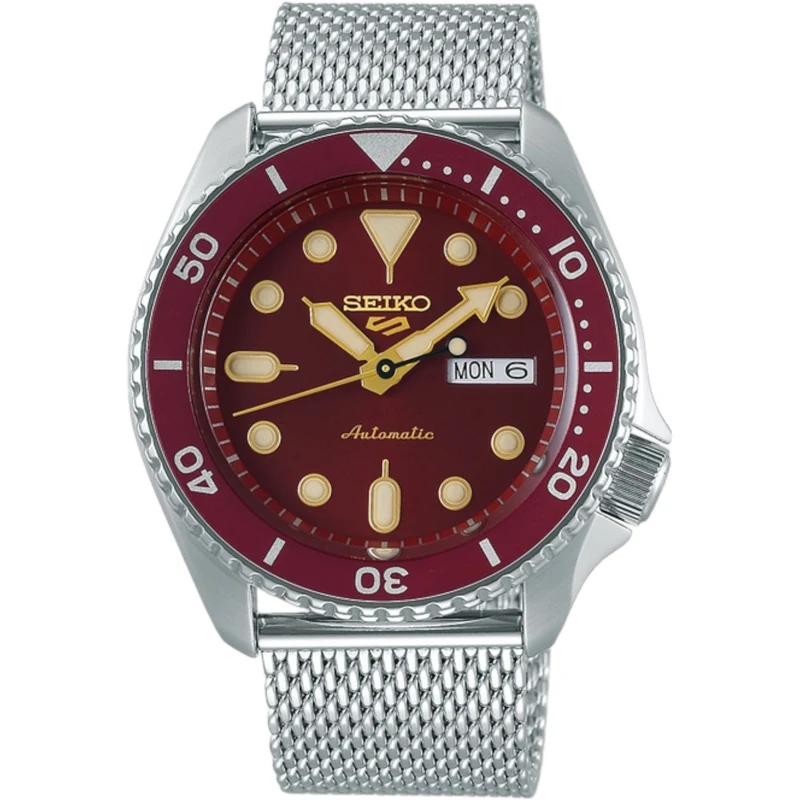 Montre Automatique Homme Seiko 5 Sports SRPD69K1 Suits Rouge Bracelet Maille Acier