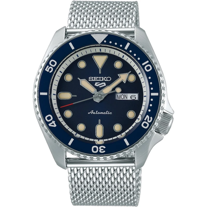 Montre Automatique Homme Seiko 5 Sports SRPD71K1 Suits Bleu Bracelet Maille Acier