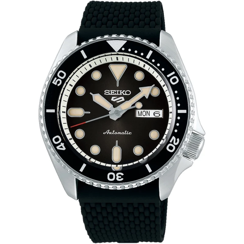 Montre Automatique Homme Seiko 5 Sports SRPD73K2 Suits Noir Bracelet Silicone