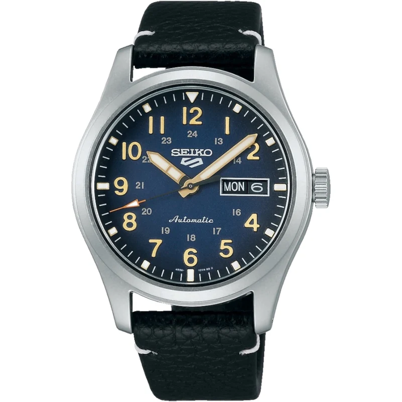 Montre Automatique Homme Seiko 5 Sports SRPG39K1 Field Bleu Bracelet Cuir