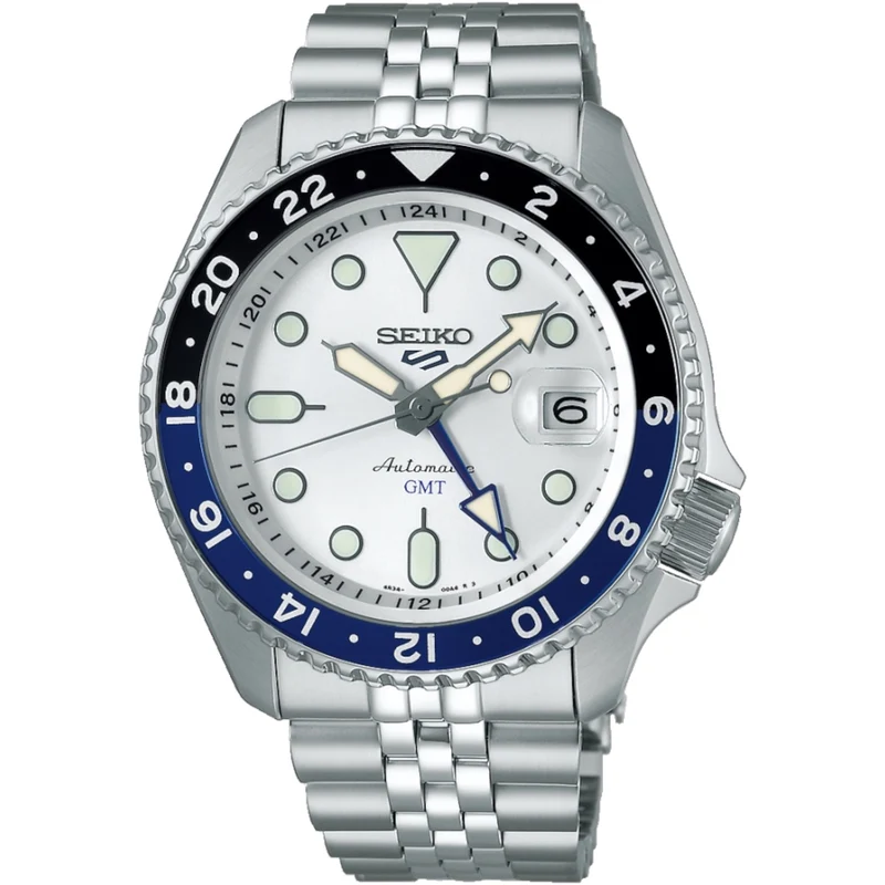Montre Automatique Homme Seiko 5 Sports GMT SSK033K1 Blanc Bracelet Acier
