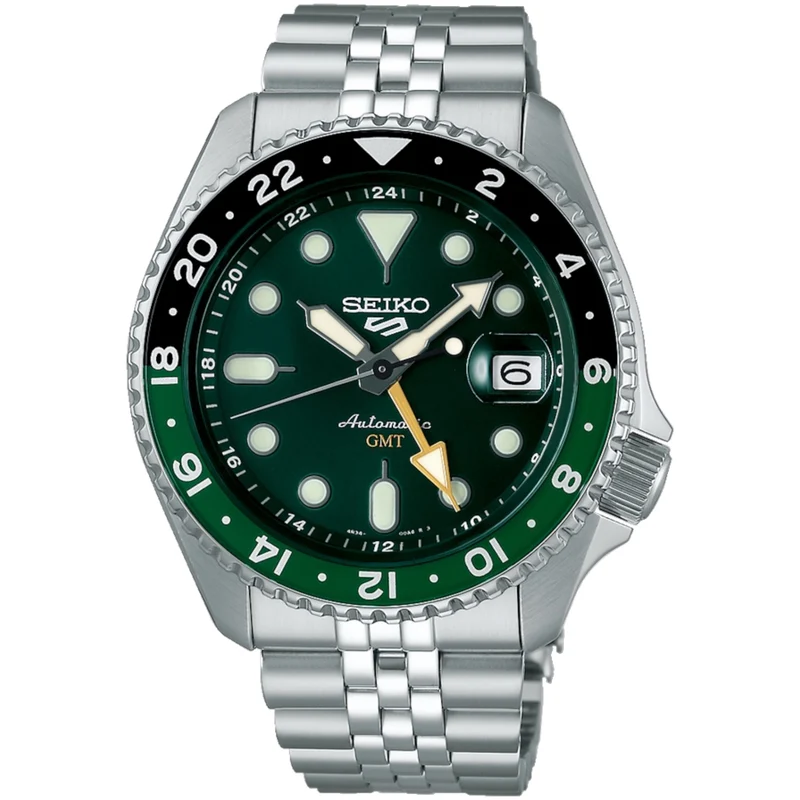 Montre Automatique Homme Seiko 5 Sports GMT SSK035K1 Vert Bracelet Acier